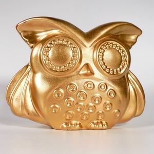 Gold Metallic Owl Ceramic Statue Art Deco Home Decor Whimsical Bird Pottery